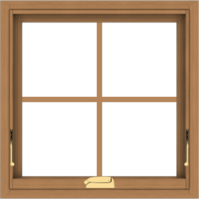 WDMA 24x24 (23.5 x 23.5 inch) Oak Wood Dark Brown Bronze Aluminum Crank out Awning Window with Colonial Grids Interior