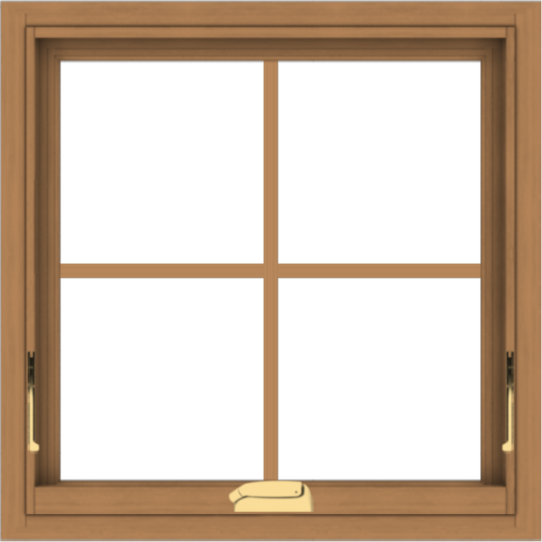 WDMA 24x24 (23.5 x 23.5 inch) Oak Wood Dark Brown Bronze Aluminum Crank out Awning Window with Colonial Grids Interior