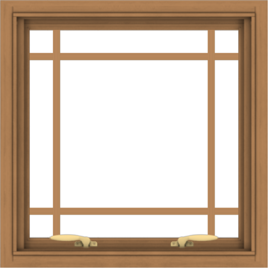 WDMA 24x24 (23.5 x 23.5 inch) Oak Wood Green Aluminum Push out Awning Window with Prairie Grilles