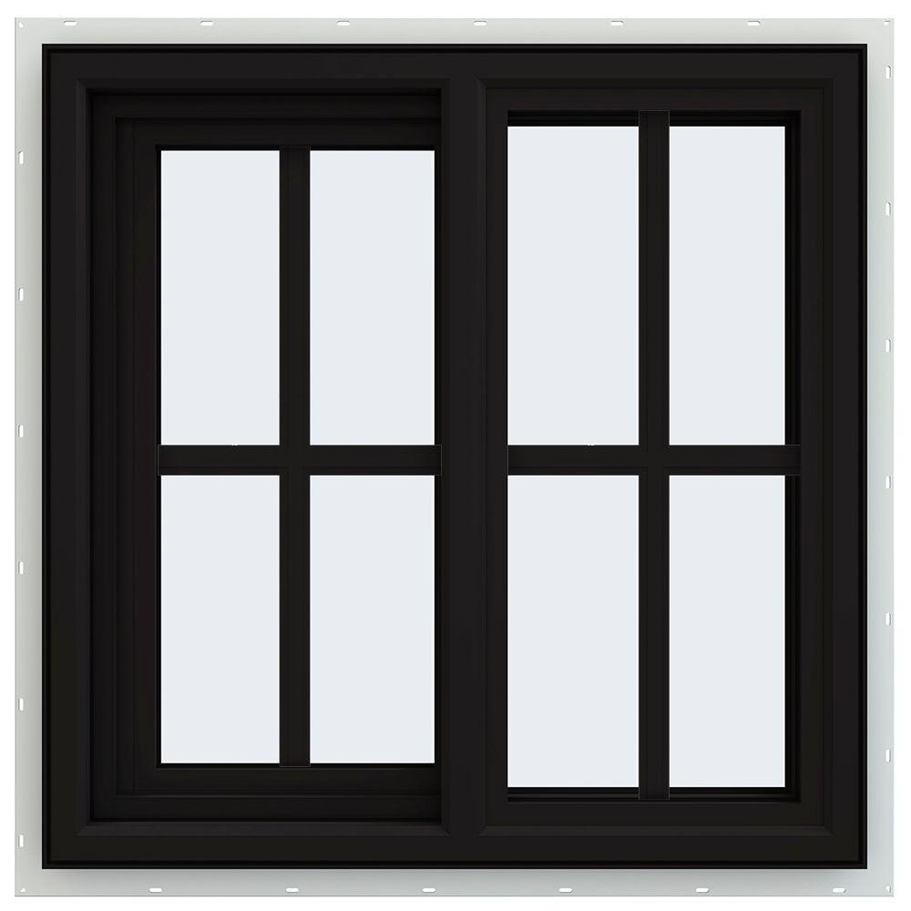 24x24 Black Viny PVC Sliding Windows With Colonial Grids Grilles Euro