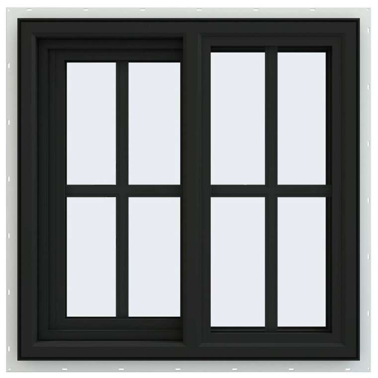 24x24 Bronze Color Vinyl Sliding Window With Colonial Grids Grilles