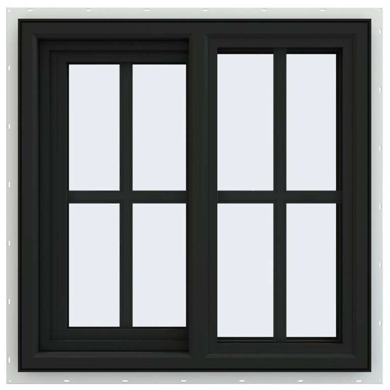 24x24 Bronze Color Vinyl Sliding Window With Colonial Grids Grilles