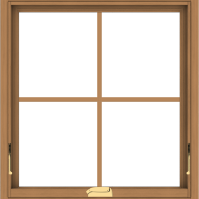 WDMA 28x30 (27.5 x 29.5 inch) Oak Wood Dark Brown Bronze Aluminum Crank out Awning Window with Colonial Grids Interior