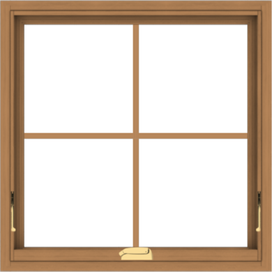 WDMA 30x30 (29.5 x 29.5 inch) Oak Wood Dark Brown Bronze Aluminum Crank out Awning Window with Colonial Grids Interior