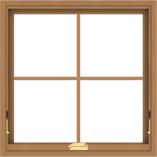 WDMA 30x30 (29.5 x 29.5 inch) Oak Wood Dark Brown Bronze Aluminum Crank out Awning Window with Colonial Grids Interior