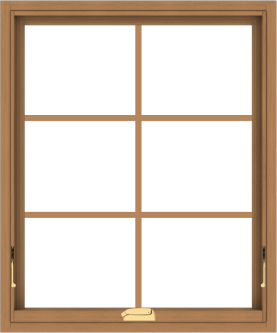 WDMA 30x36 (29.5 x 35.5 inch) Oak Wood Dark Brown Bronze Aluminum Crank out Awning Window with Colonial Grids Interior