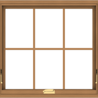 WDMA 32x30 (31.5 x 29.5 inch) Oak Wood Dark Brown Bronze Aluminum Crank out Awning Window with Colonial Grids Interior