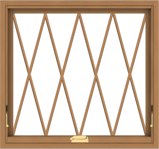WDMA 32x30 (31.5 x 29.5 inch) Oak Wood Dark Brown Bronze Aluminum Crank out Awning Window without Grids with Diamond Grills