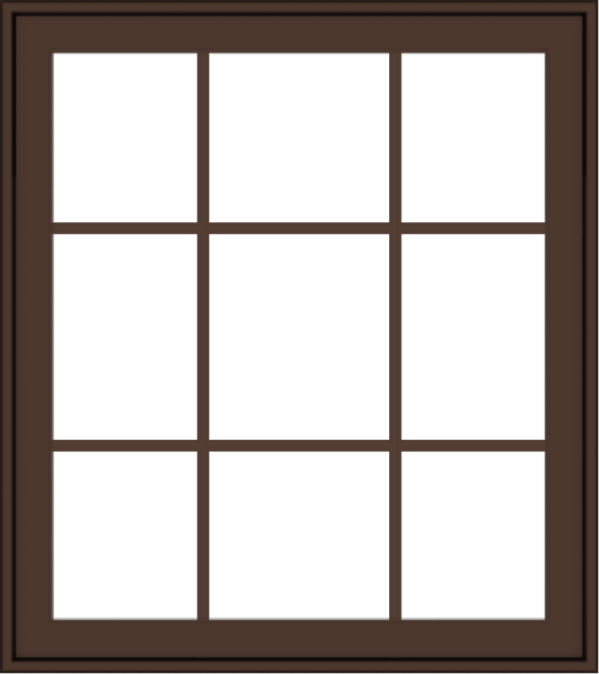 WDMA 32x36 (31.5 x 35.5 inch) Oak Wood Dark Brown Bronze Aluminum Crank out Awning Window with Colonial Grids Exterior