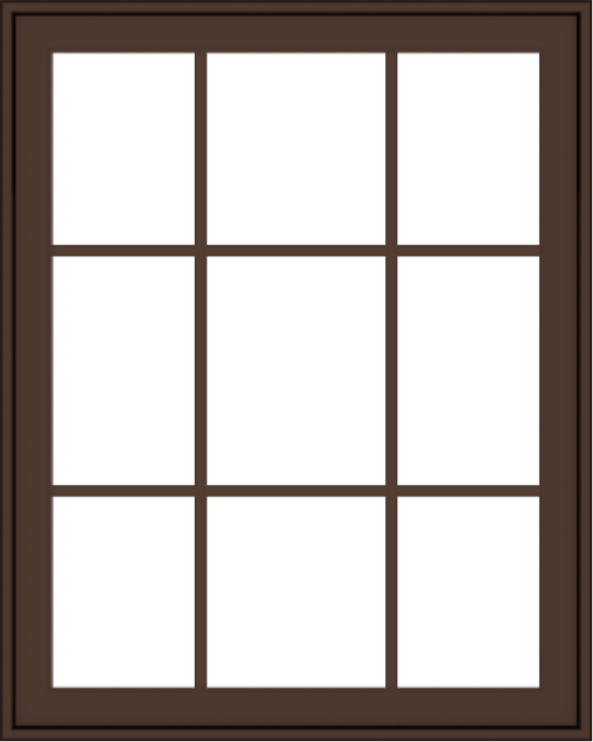 WDMA 32x40 (31.5 x 39.5 inch) Oak Wood Dark Brown Bronze Aluminum Crank out Awning Window with Colonial Grids Exterior