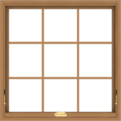 WDMA 36x36 (35.5 x 35.5 inch) Oak Wood Dark Brown Bronze Aluminum Crank out Awning Window with Colonial Grids Interior