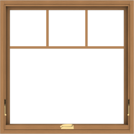 WDMA 36x36 (35.5 x 35.5 inch) Oak Wood Dark Brown Bronze Aluminum Crank out Awning Window with Fractional Grilles