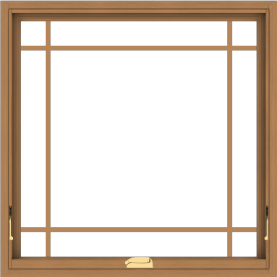 WDMA 36x36 (35.5 x 35.5 inch) Oak Wood Dark Brown Bronze Aluminum Crank out Awning Window with Prairie Grilles