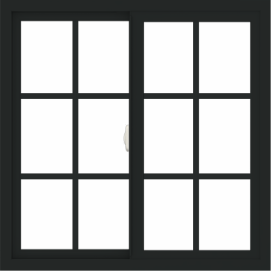 WDMA 36x36 (35.5 x 35.5 inch) Vinyl uPVC Black Slide Window with Colonial Grids Interior