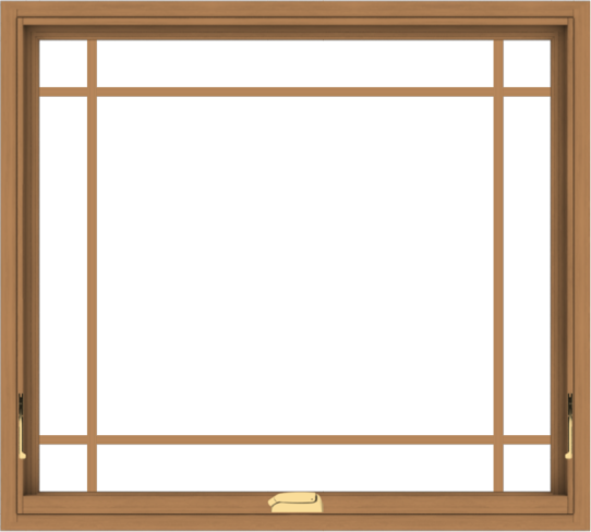 WDMA 40x36 (39.5 x 35.5 inch) Oak Wood Dark Brown Bronze Aluminum Crank out Awning Window with Prairie Grilles