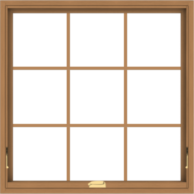 WDMA 40x40 (39.5 x 39.5 inch) Oak Wood Dark Brown Bronze Aluminum Crank out Awning Window with Colonial Grids Interior