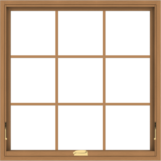 WDMA 40x40 (39.5 x 39.5 inch) Oak Wood Dark Brown Bronze Aluminum Crank out Awning Window with Colonial Grids Interior