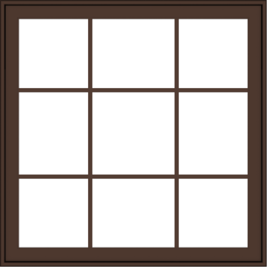 WDMA 40x40 (39.5 x 39.5 inch) Oak Wood Dark Brown Bronze Aluminum Crank out Awning Window with Colonial Grids Exterior