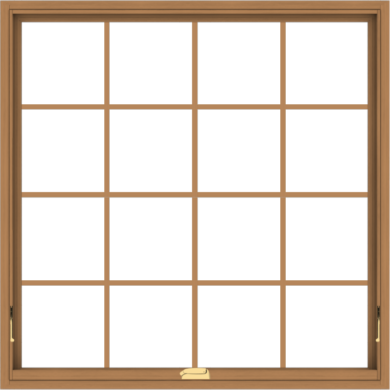 WDMA 48x48 (47.5 x 47.5 inch) Oak Wood Dark Brown Bronze Aluminum Crank out Awning Window with Colonial Grids Interior