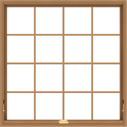 WDMA 48x48 (47.5 x 47.5 inch) Oak Wood Dark Brown Bronze Aluminum Crank out Awning Window with Colonial Grids Interior