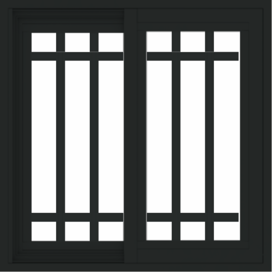 WDMA 24x24 (23.5 x 23.5 inch) black uPVC/Vinyl Slide Window with Top Colonial Grids Interior