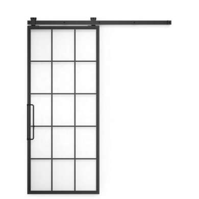 WDMA 36 In X 84 In Mountain French Steel And Clear Full Lite Glass Sliding Barn Door With Hardware Kit And Left Hand Pull