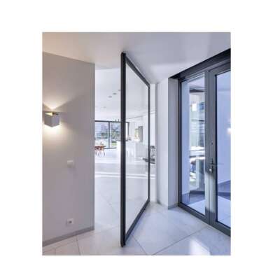 WDMA Aluminium Arch Front Laminated Oval Glass Pivot Entrance Door Design