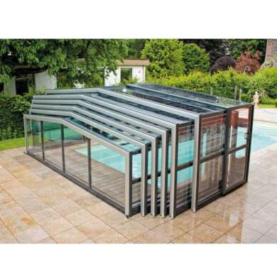 WDMA Aluminum Swimming Pool Cover Polycarbonate Low Level Sliding Pool Enclosure