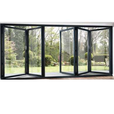 WDMA Black Five Panels Aluminium Bi-folding Door Double Glazed Exterior Bifold Door For Commercial Use