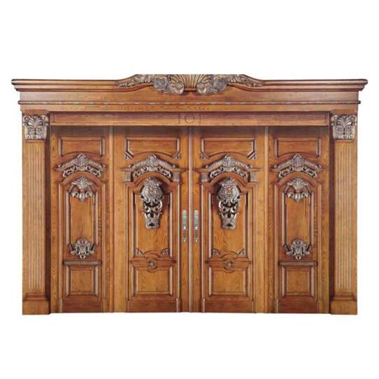 WDMA China Main Double Door Wooden Main Entrance Door Carving Design