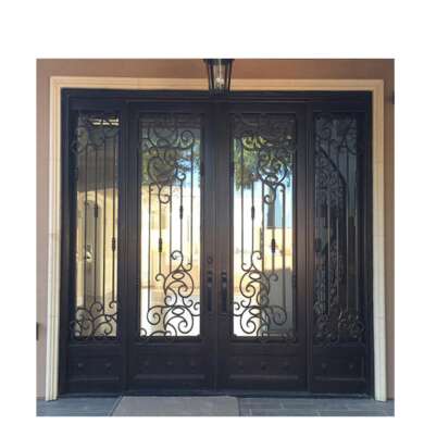 WDMA House Front Door Double Main Door Grill Design With Sidelight Wrought Iron Door