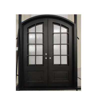 WDMA Luxurious Black Arch Forged Iron Double Entry Door For Apartment Design