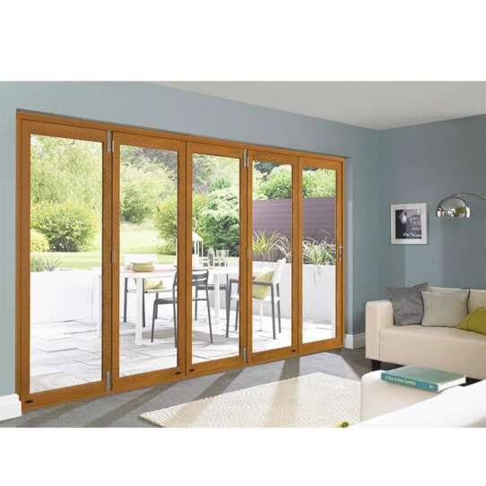 China WDMA Soundproof Thermal Break Wooden Color Luxury Exterior Patio Lowes Glass Accordion Aluminium Bi-fold Doors