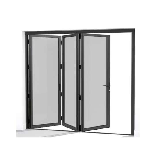 China WDMA Wood Color Aluminium Soundproof Tri Fold Doors glass Folding Double Panel Door