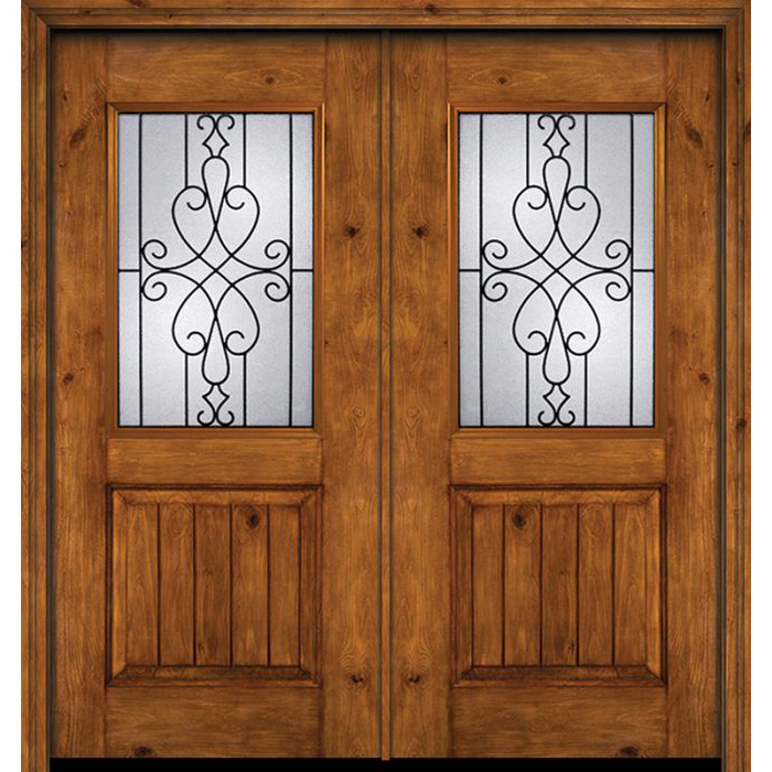 ESWDA 60x80 Exterior Cherry Alder Rustic VGrooved Panel 1/2 Lite