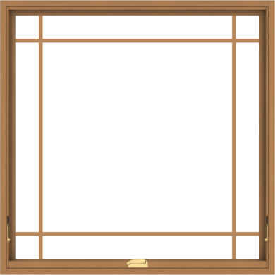 WDMA 48x48 (47.5 x 47.5 inch) Oak Wood Dark Brown Bronze Aluminum Crank out Awning Window with Prairie Grilles