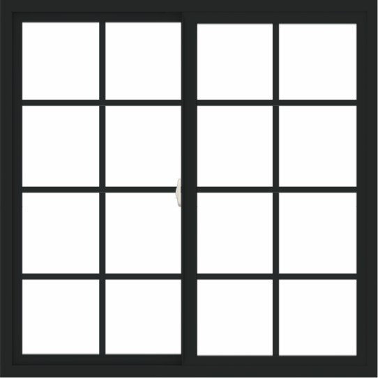 WDMA 48x48 (47.5 x 47.5 inch) Vinyl uPVC Black Slide Window with Colonial Grids Exterior