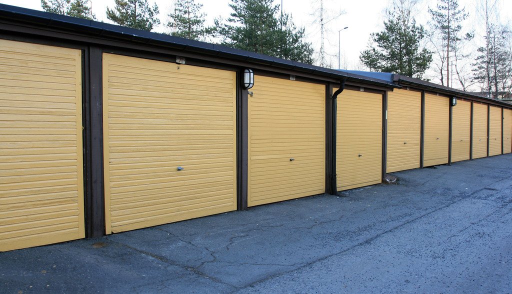 a row of garage doors